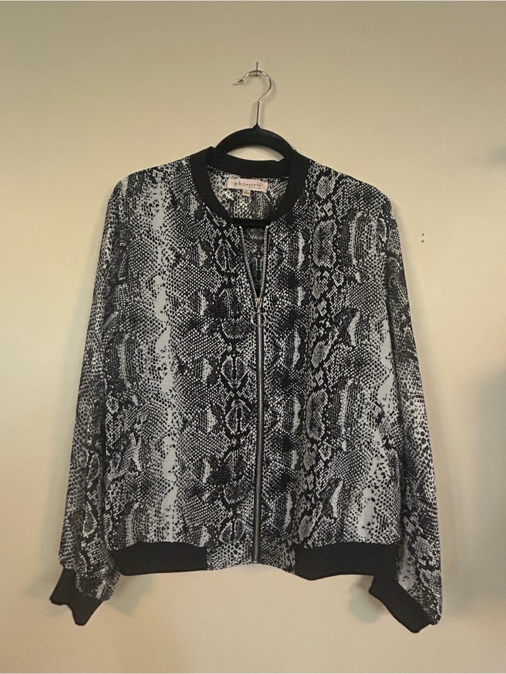 Philosophy Black and White Snake-Print Bomber Jacket